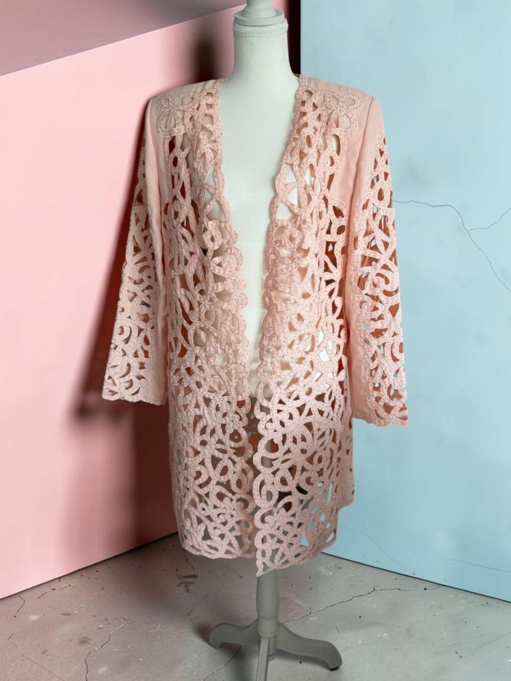 PINK Peach Vintage Beaded Cutout Mid Length Jacket Size 14